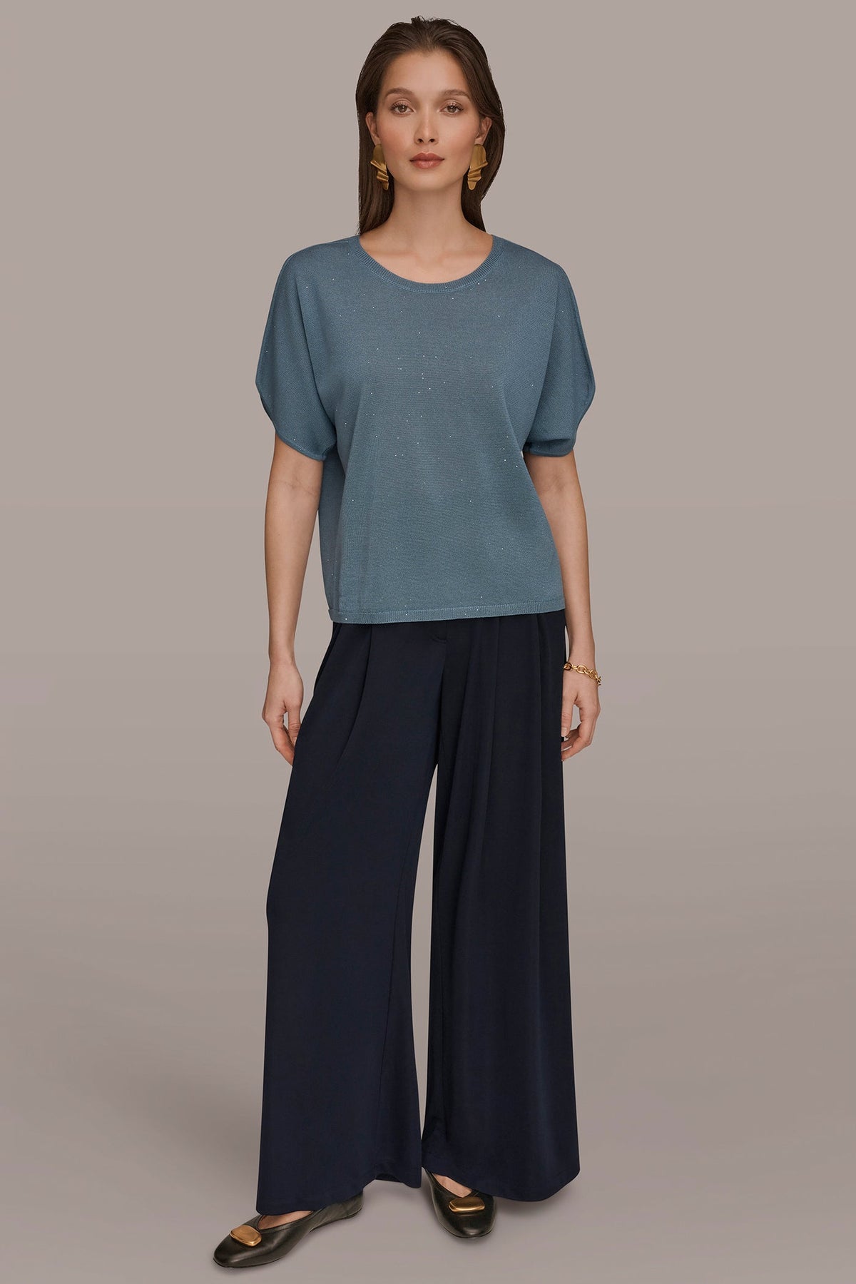 SEQUIN SPLIT SLEEVE SWEATER - Washed Indigo