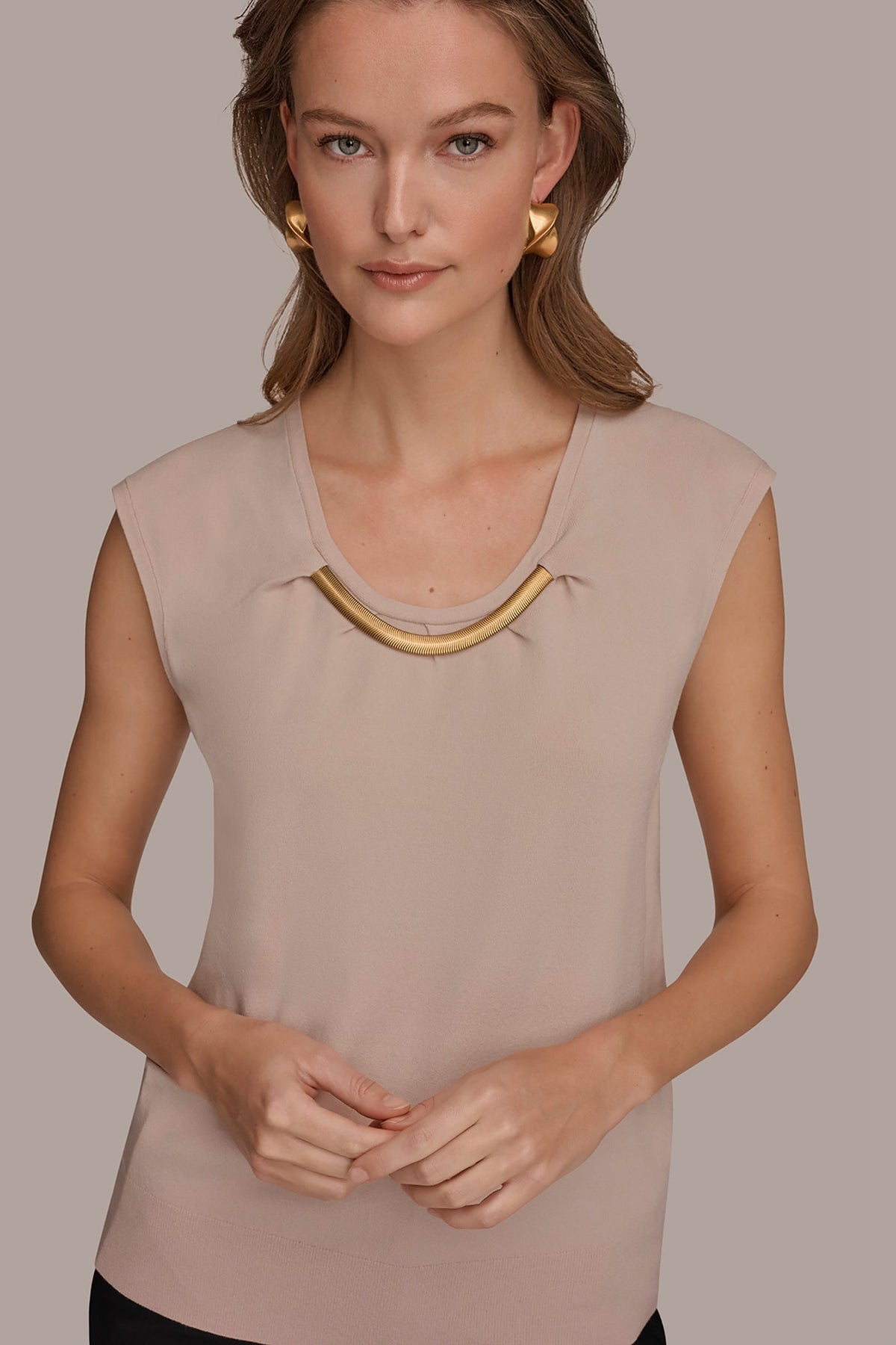 CAP SLEEVE METALLIC TRIM SWEATER - Snow Petal
