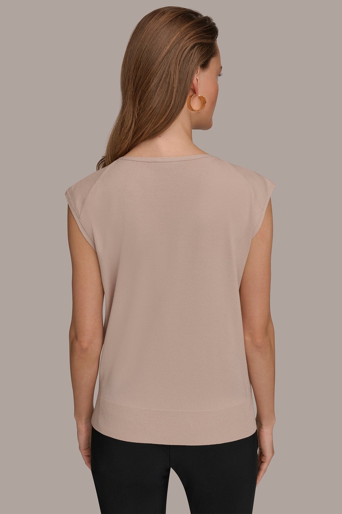 CAP SLEEVE METALLIC TRIM SWEATER - Snow Petal