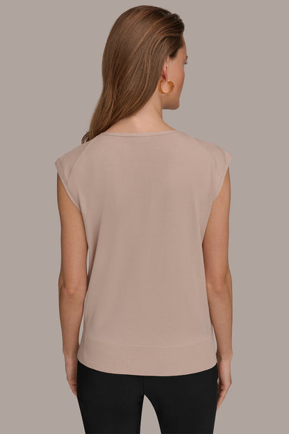 CAP SLEEVE METALLIC TRIM SWEATER - Snow Petal