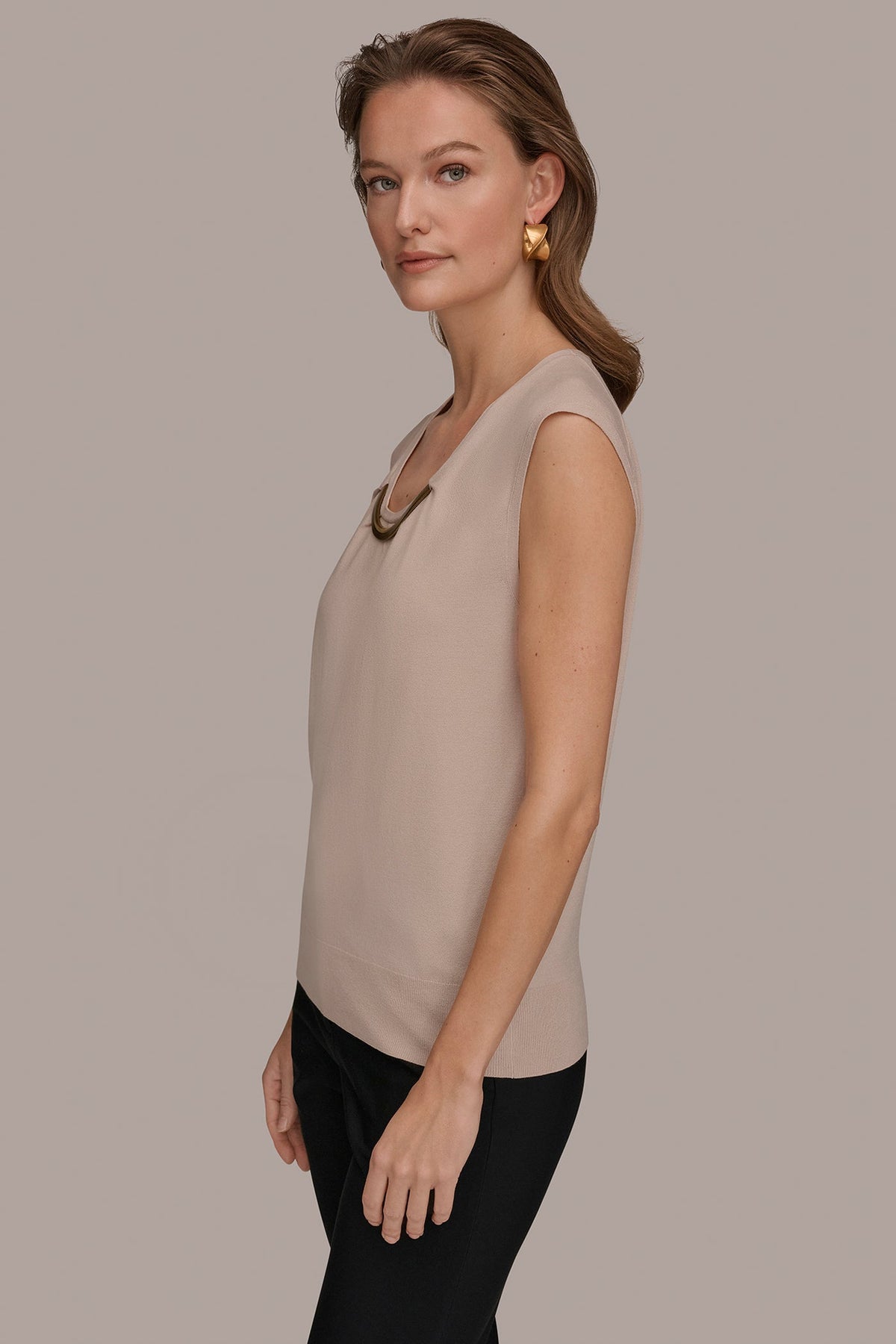 CAP SLEEVE METALLIC TRIM SWEATER - Snow Petal