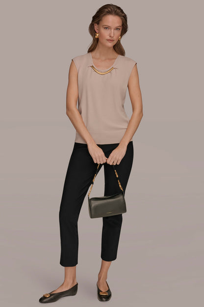 CAP SLEEVE METALLIC TRIM SWEATER - Snow Petal