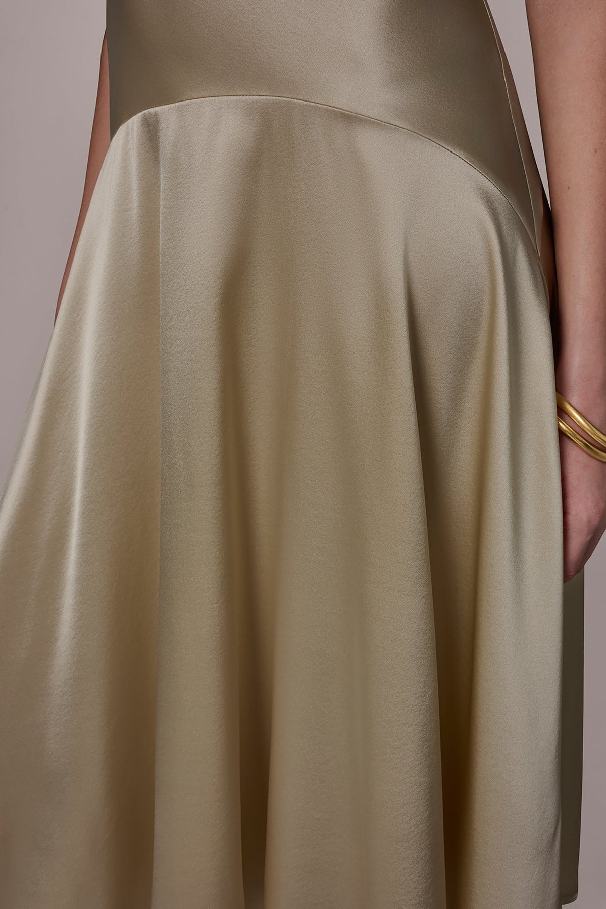 SILK-CHARMEUSE MIDI A-LINE DRESS - Light Gold