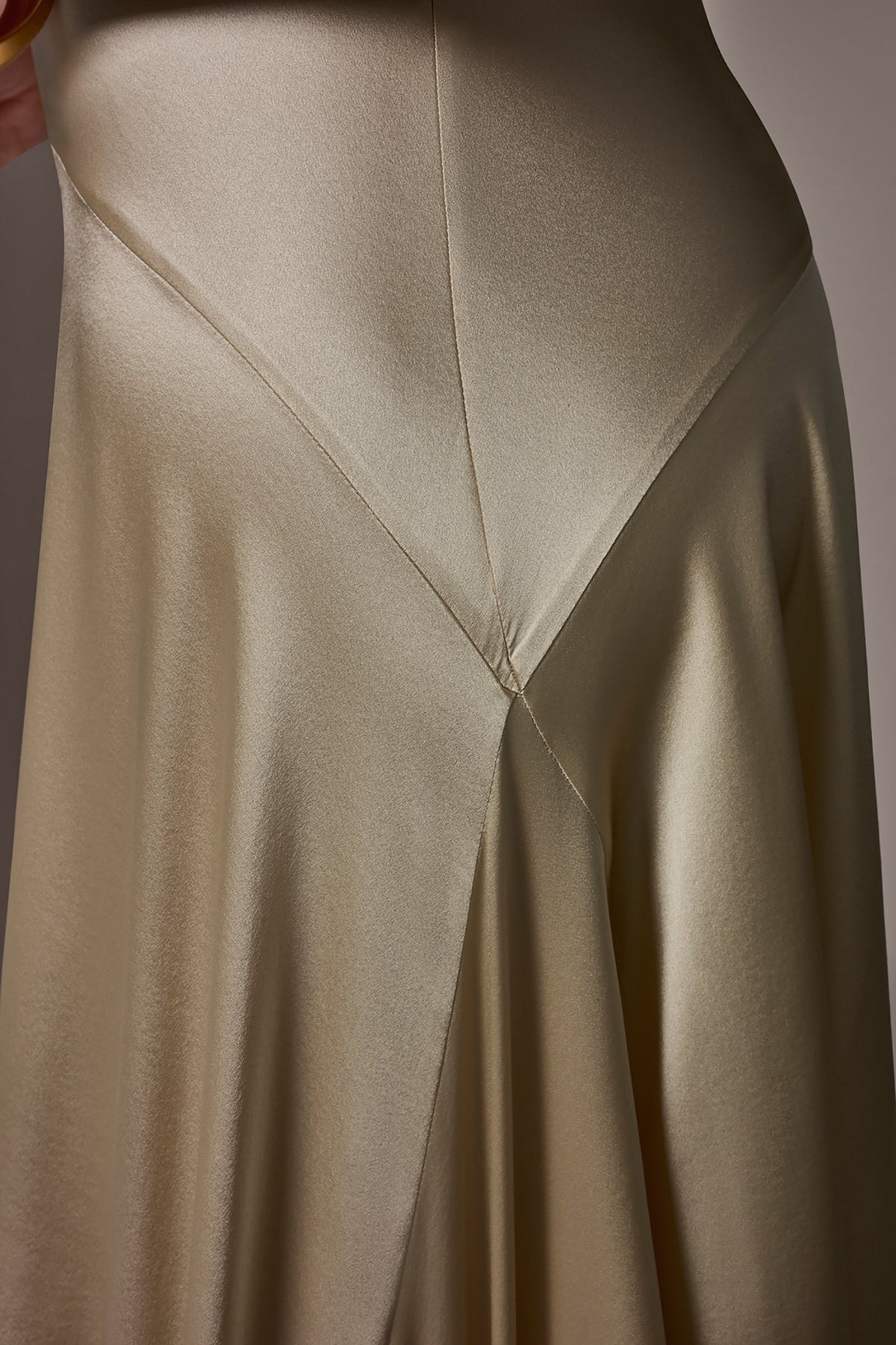 SILK-CHARMEUSE MIDI A-LINE DRESS - Light Gold