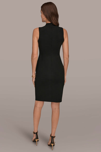 SLEEVELESS WRAP V-NECK SHEATH DRESS - Black