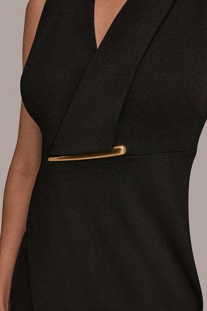 SLEEVELESS WRAP V-NECK SHEATH DRESS - Black