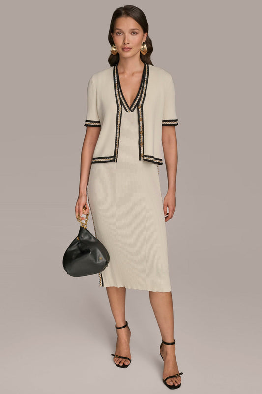 MIDI SHEATH DRESS WITH CARDIGAN - Cream/Beach Sand