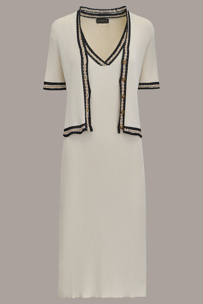 MIDI SHEATH DRESS WITH CARDIGAN - Cream/Beach Sand