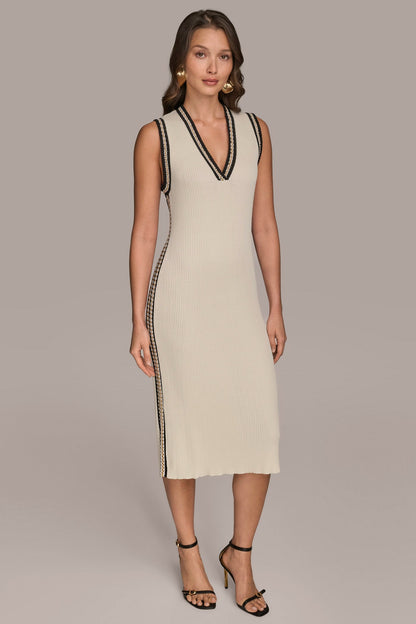 MIDI SHEATH DRESS WITH CARDIGAN - Cream/Beach Sand