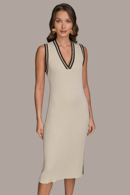 MIDI SHEATH DRESS WITH CARDIGAN - Cream/Beach Sand