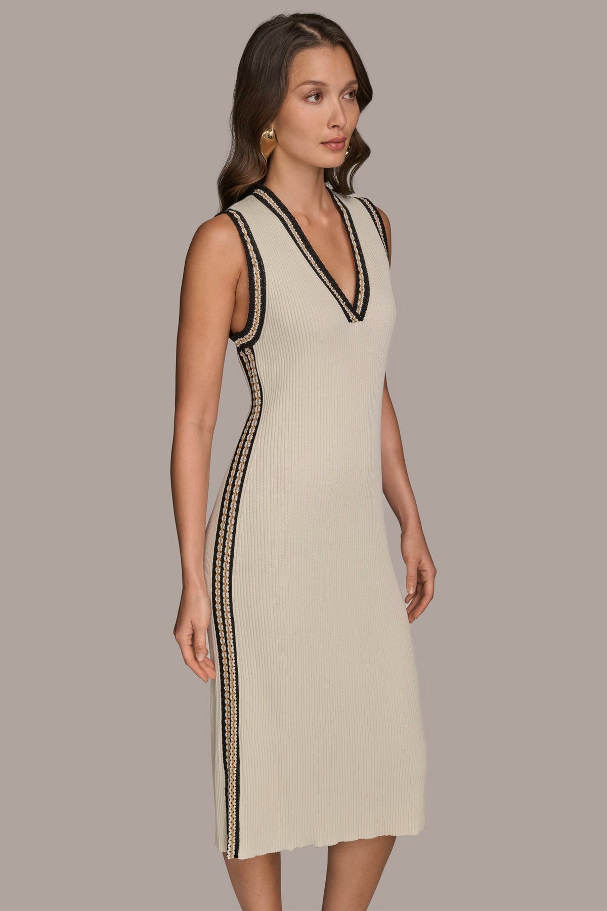 MIDI SHEATH DRESS WITH CARDIGAN - Cream/Beach Sand