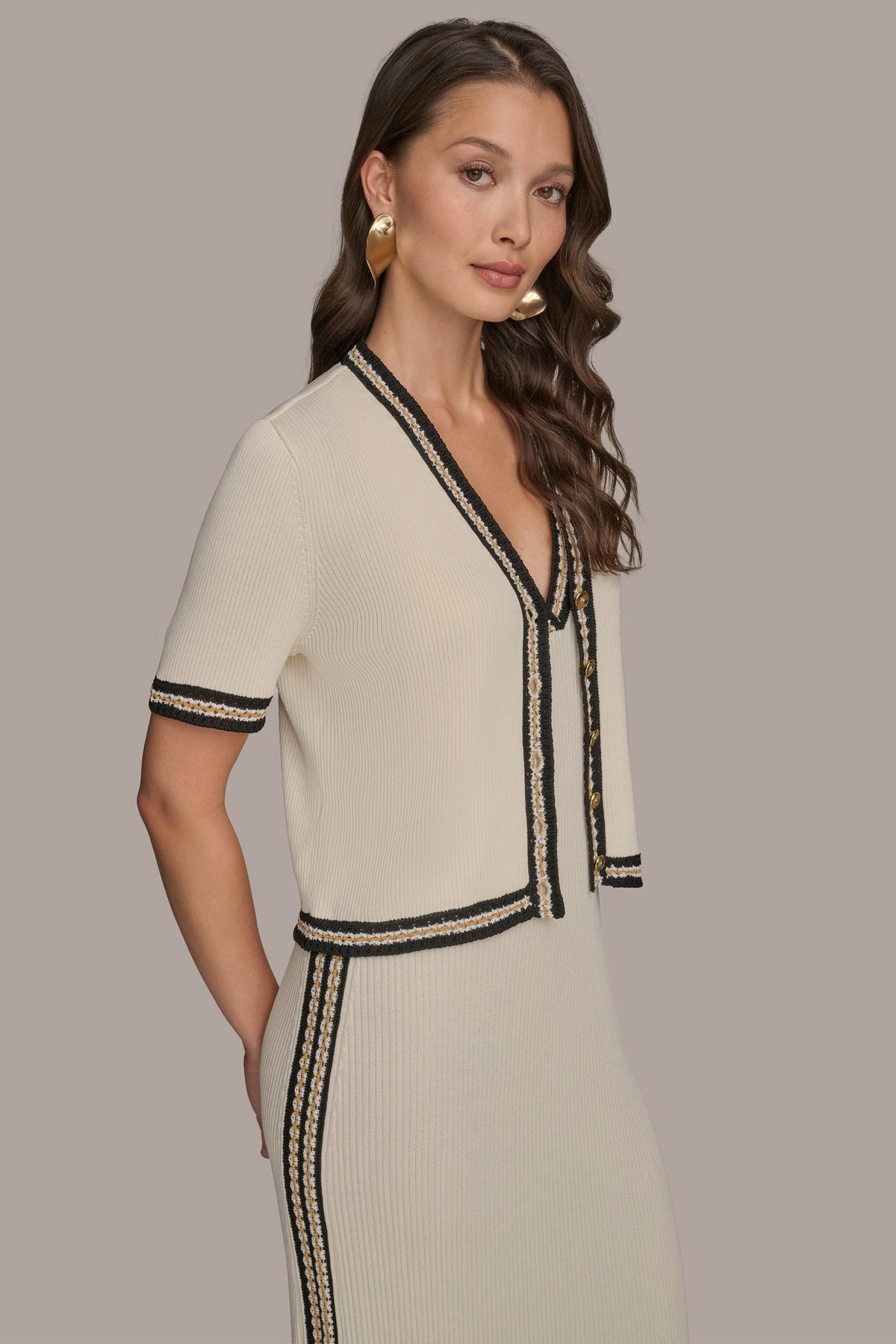 MIDI SHEATH DRESS WITH CARDIGAN - Cream/Beach Sand