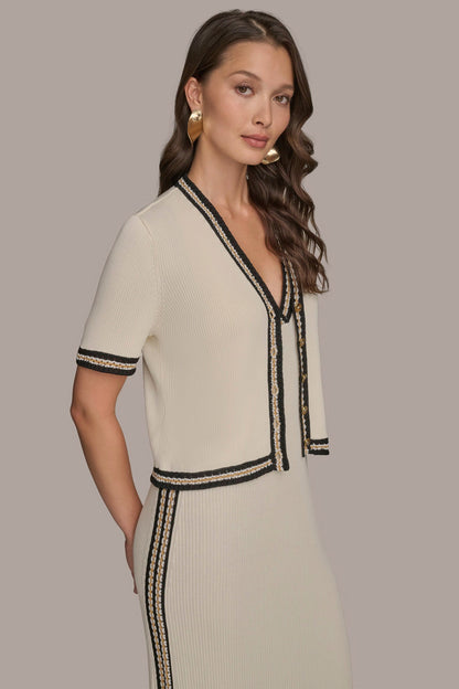 MIDI SHEATH DRESS WITH CARDIGAN - Cream/Beach Sand