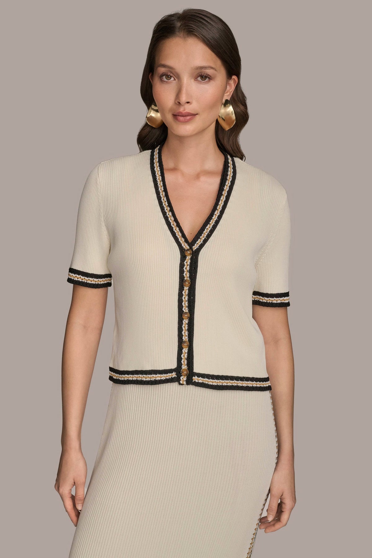 MIDI SHEATH DRESS WITH CARDIGAN - Cream/Beach Sand