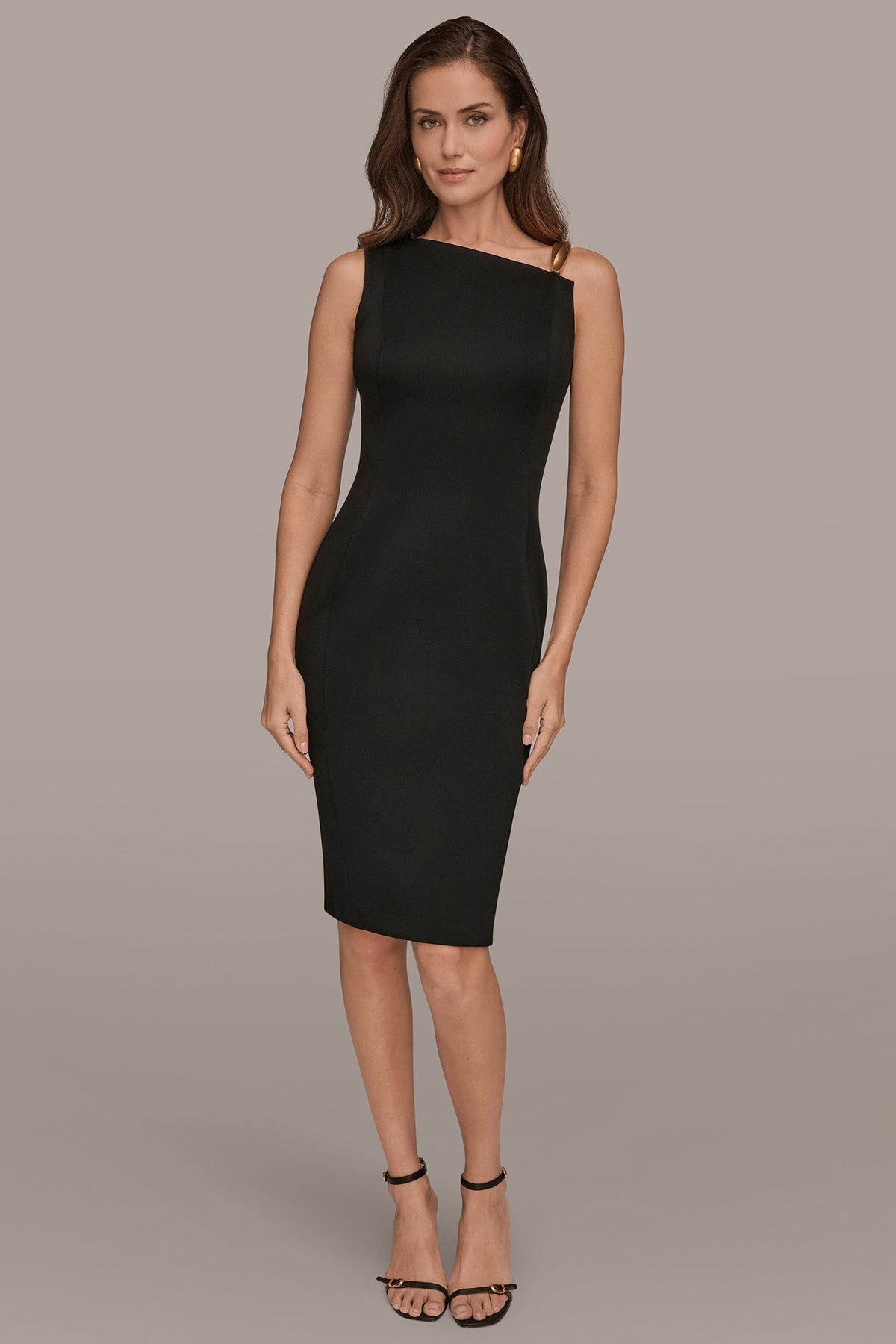 ONE-SHOULDER ASYMMETRIC MIDI SHEATH DRESS - Black