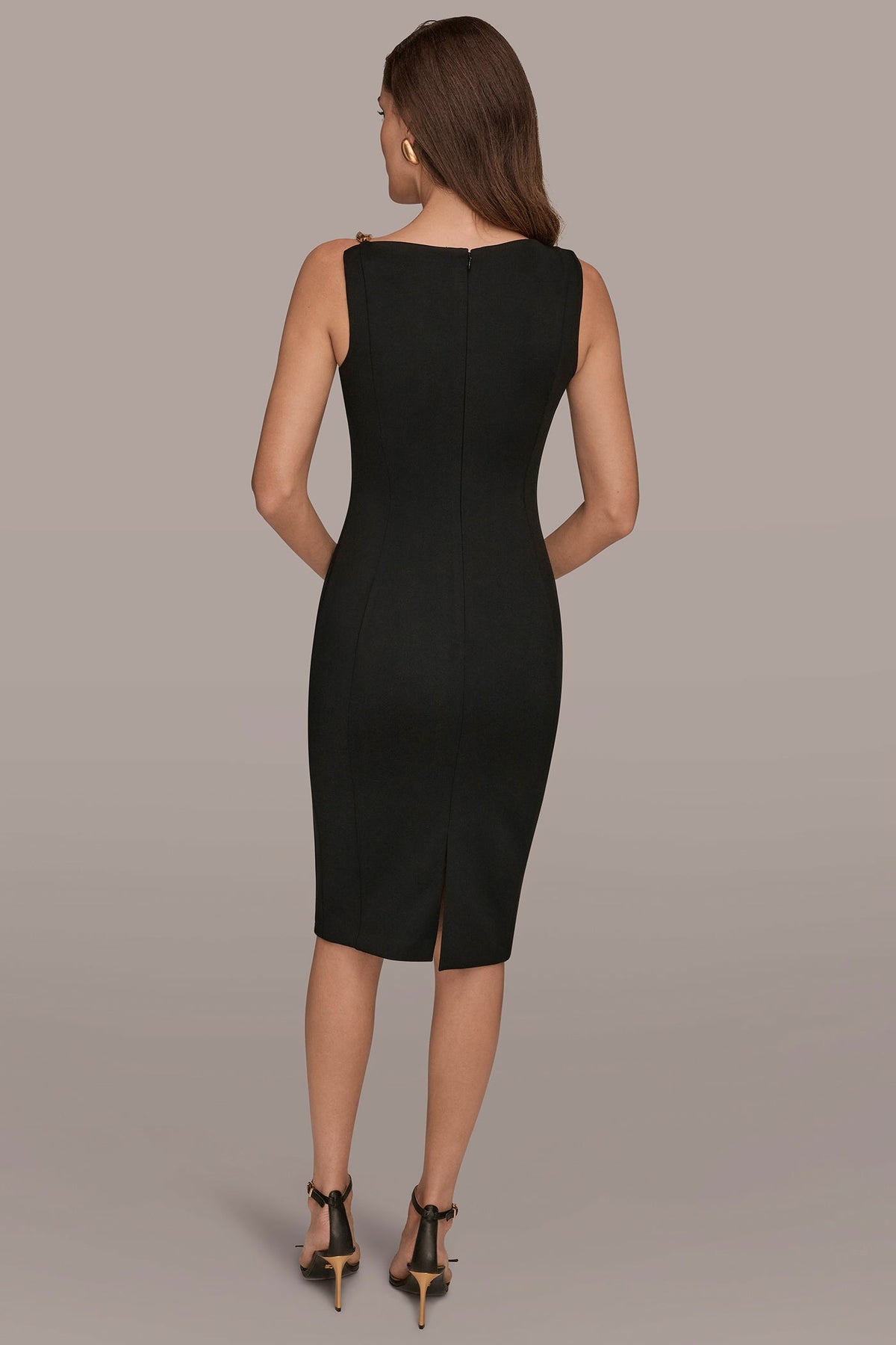 ONE-SHOULDER ASYMMETRIC MIDI SHEATH DRESS - Black