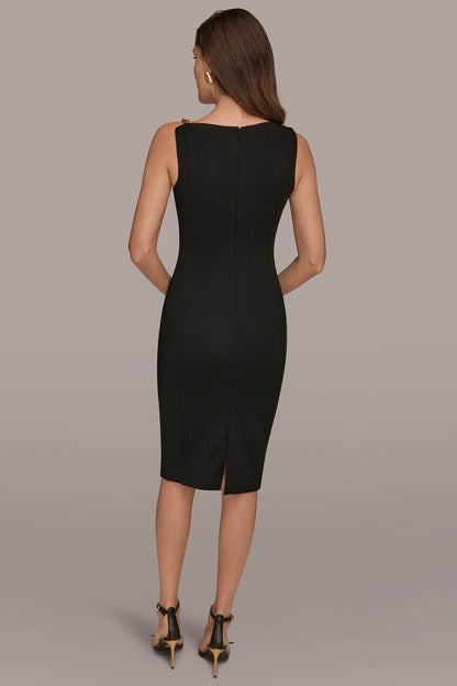 ONE-SHOULDER ASYMMETRIC MIDI SHEATH DRESS - Black