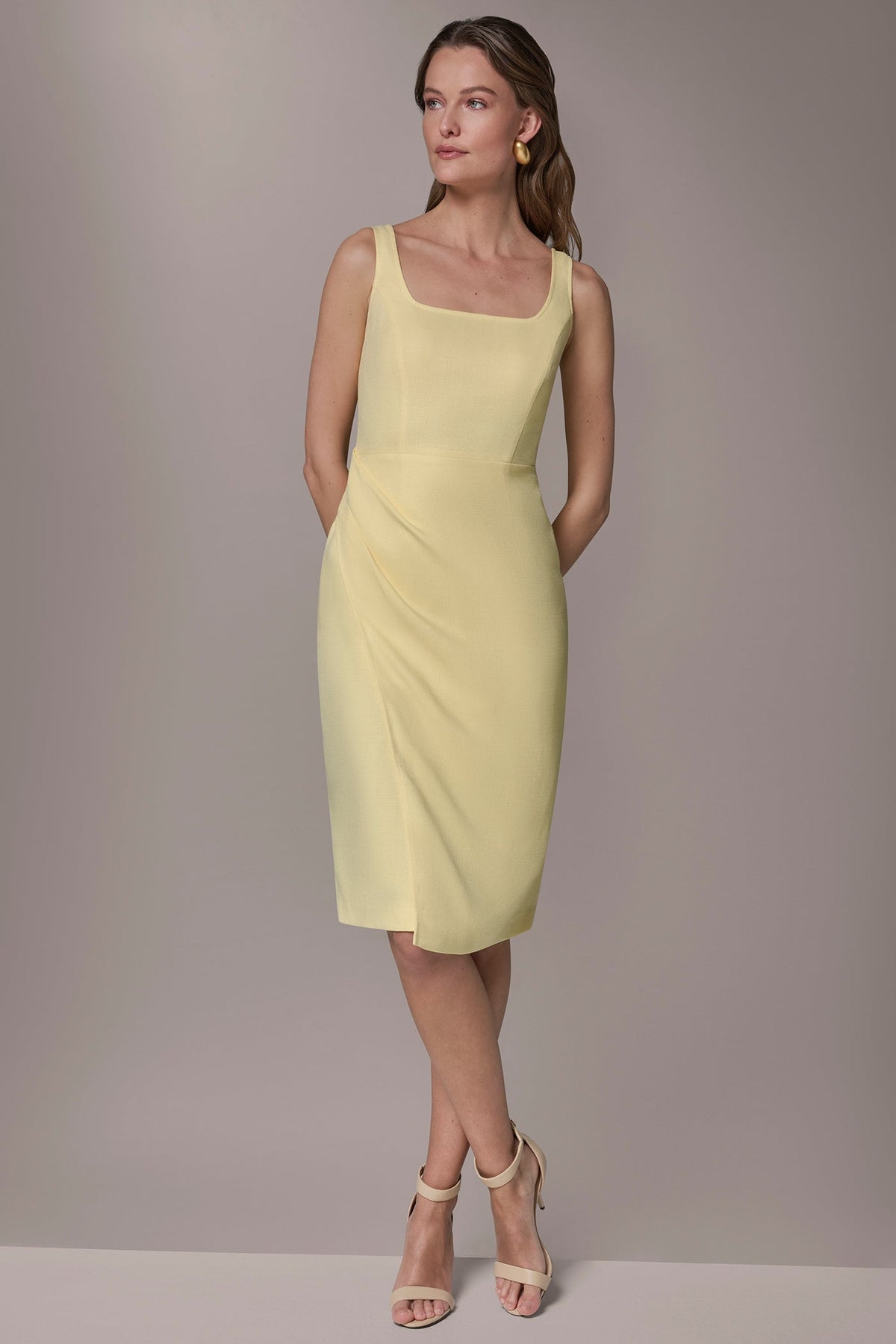 TENCEL WRAP-EFFECT MIDI SHEATH DRESS - Panna Cotta