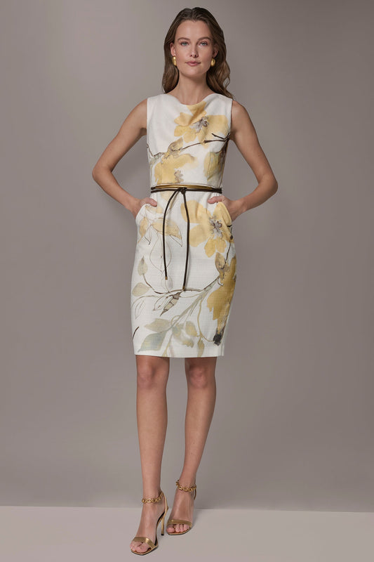 TWEED FLORAL SLEEVELESS SHEATH DRESS - Limoncello Multi