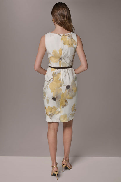 TWEED FLORAL SLEEVELESS SHEATH DRESS - Limoncello Multi