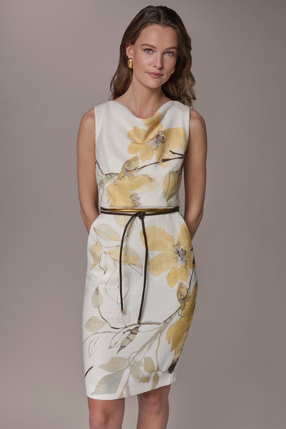 TWEED FLORAL SLEEVELESS SHEATH DRESS - Limoncello Multi