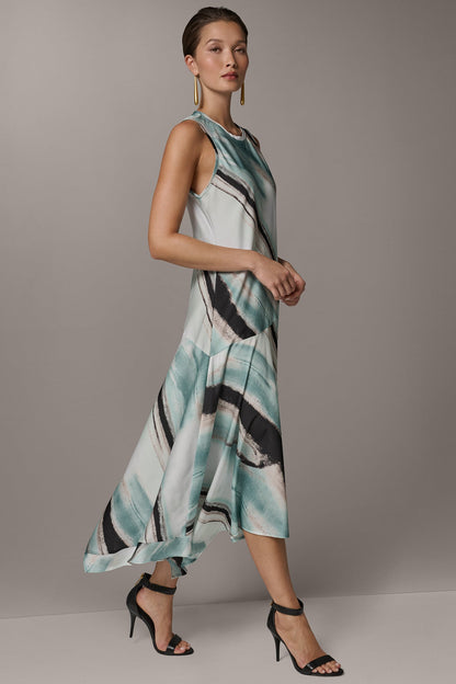 ASYMMETRIC PRINTED MIDI FIT AND FLARE DRESS - Waterlily Multi