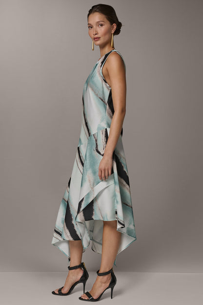 ASYMMETRIC PRINTED MIDI FIT AND FLARE DRESS - Waterlily Multi