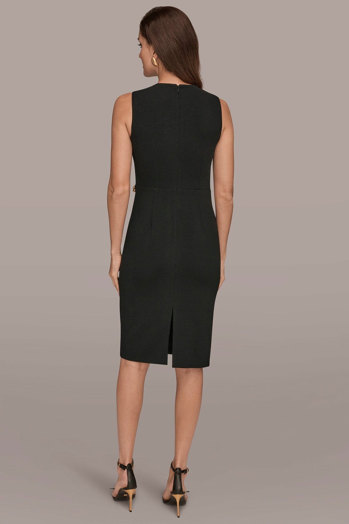 SLEEVELESS PLEATED MIDI SHEATH DRESS - Black