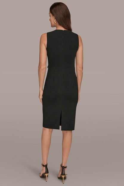 SLEEVELESS PLEATED MIDI SHEATH DRESS - Black