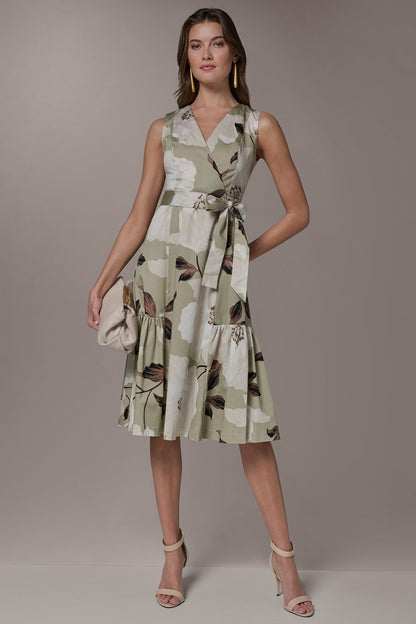 COTTON-SATEEN WRAP MIDI A-LINE DRESS - Agave Multi