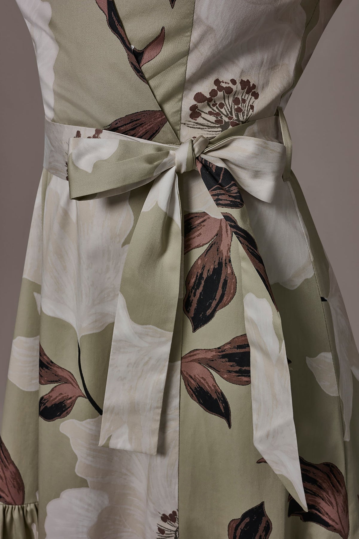 COTTON-SATEEN WRAP MIDI A-LINE DRESS - Agave Multi