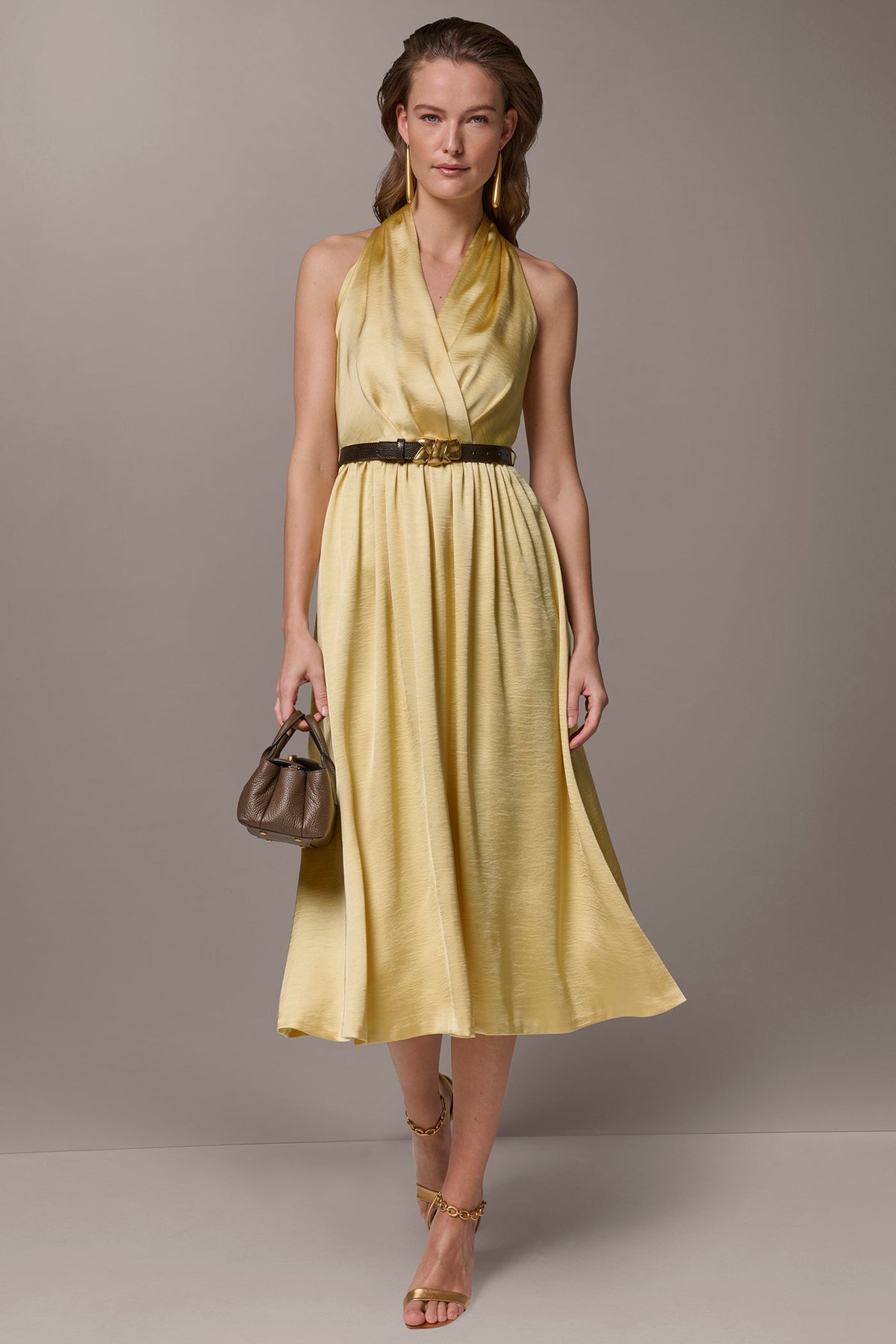 SLEEVELESS COWL-NECK MIDI DRESS - Panna Cotta