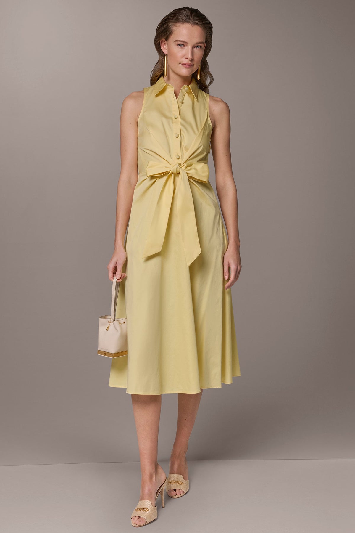 COTTON-SATEEN MIDI SHIRT DRESS - Panna Cotta