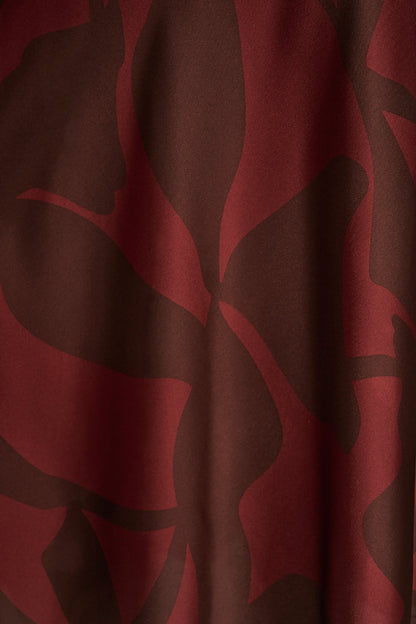FLORAL CROSS-FRONT MIDI HALTER DRESS - Oxblood/Rhododendron