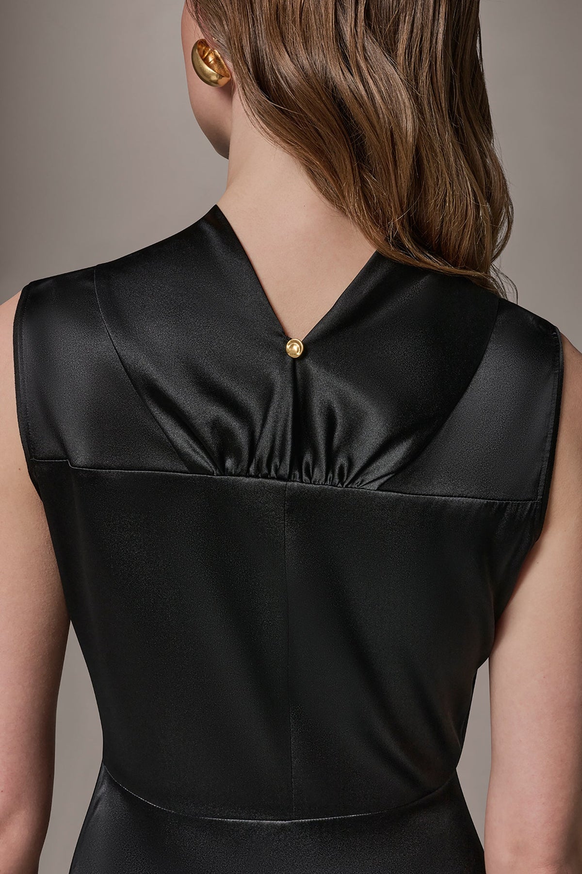 SILK-CHARMEUSE MIDI A-LINE DRESS - Black