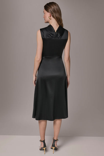 SILK-CHARMEUSE MIDI A-LINE DRESS - Black