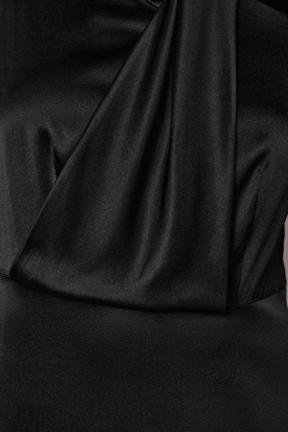 SILK-CHARMEUSE MIDI A-LINE DRESS - Black