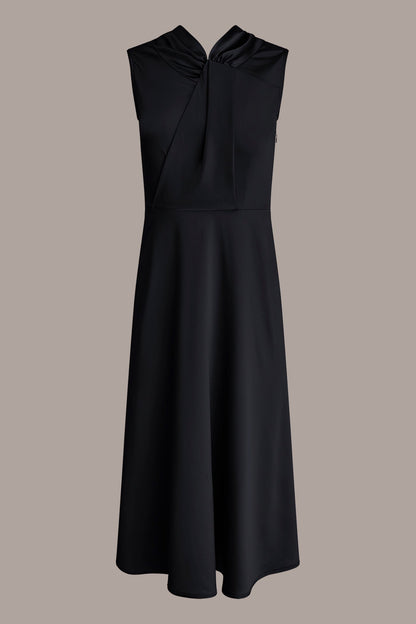 SILK-CHARMEUSE MIDI A-LINE DRESS - Black