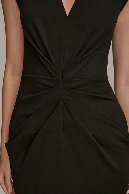 SLEEVELESS SPLIT-FRONT MIDI SHEATH DRESS - Black
