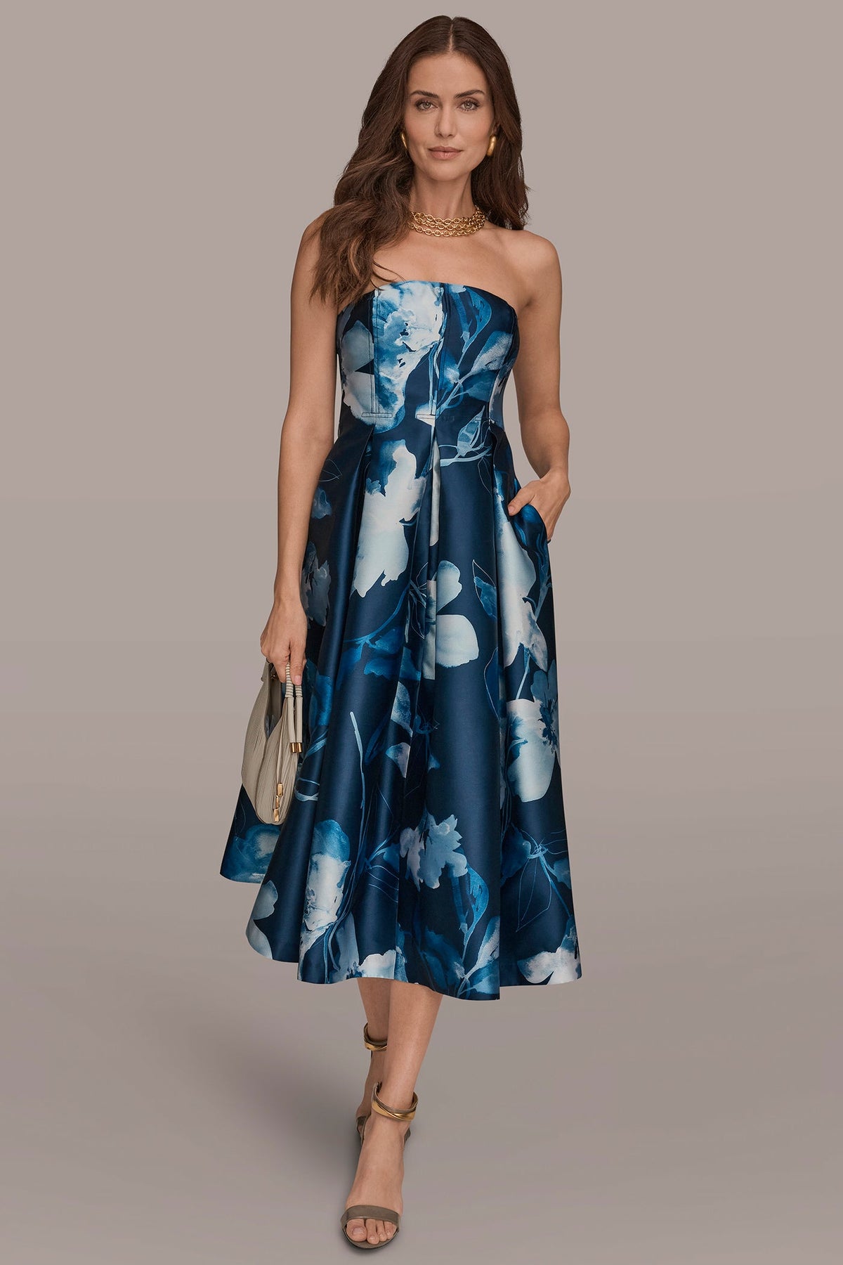MIKADO STRAPLESS FLORAL MIDI GOWN - Nightfall/Washed Indigo
