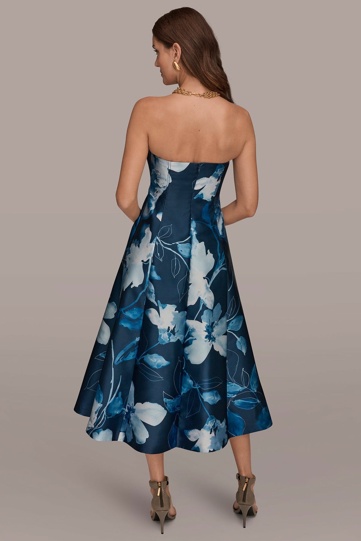 MIKADO STRAPLESS FLORAL MIDI GOWN - Nightfall/Washed Indigo