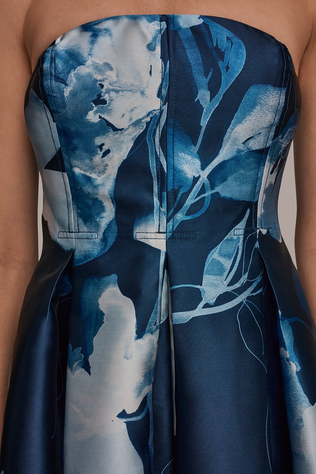 MIKADO STRAPLESS FLORAL MIDI GOWN - Nightfall/Washed Indigo
