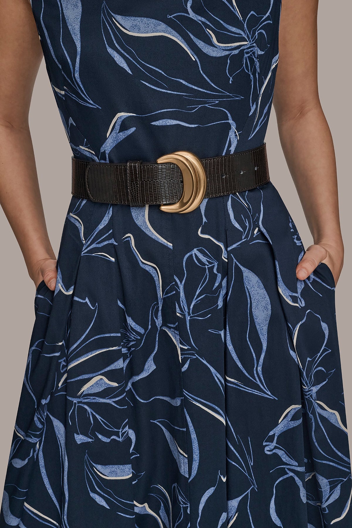 COTTON FLORAL SQUARE-NECK MIDI DRESS - NIGHTFALL MULTI