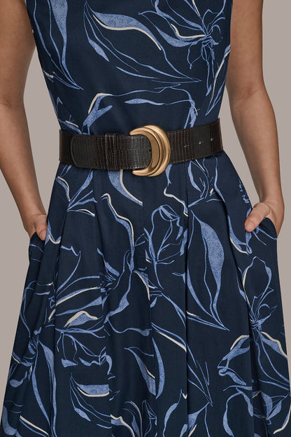 COTTON FLORAL SQUARE-NECK MIDI DRESS - NIGHTFALL MULTI