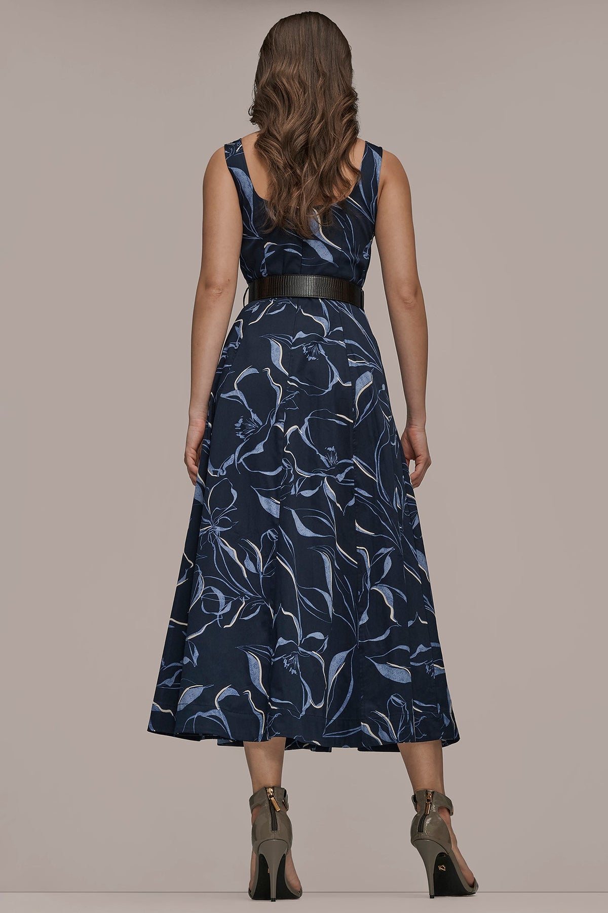 COTTON FLORAL SQUARE-NECK MIDI DRESS - NIGHTFALL MULTI