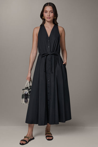 SLEEVELESS MIDI HALTER DRESS - Black