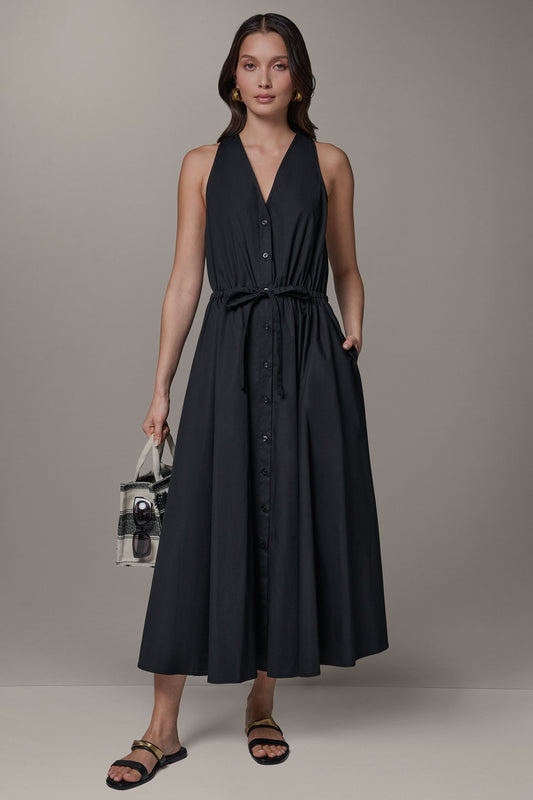 SLEEVELESS MIDI HALTER DRESS - Black