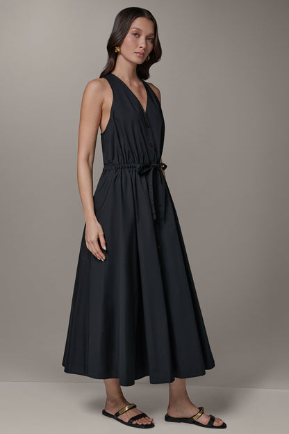 SLEEVELESS MIDI HALTER DRESS - Black
