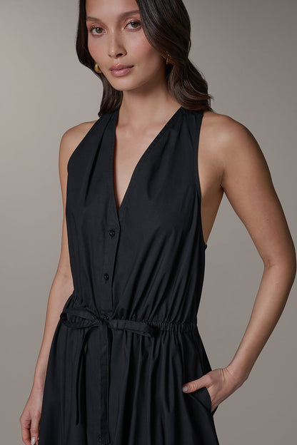 SLEEVELESS MIDI HALTER DRESS - Black