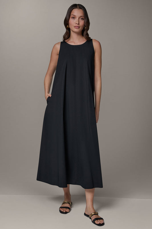 SLEEVELESS MAXI TRAPEZE DRESS - Black